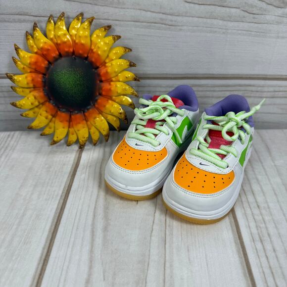 Nike Air Force 1 Toddler‎ Shoes White Orange Green Purple Yellow Size 6C - Picture 1 of 7
